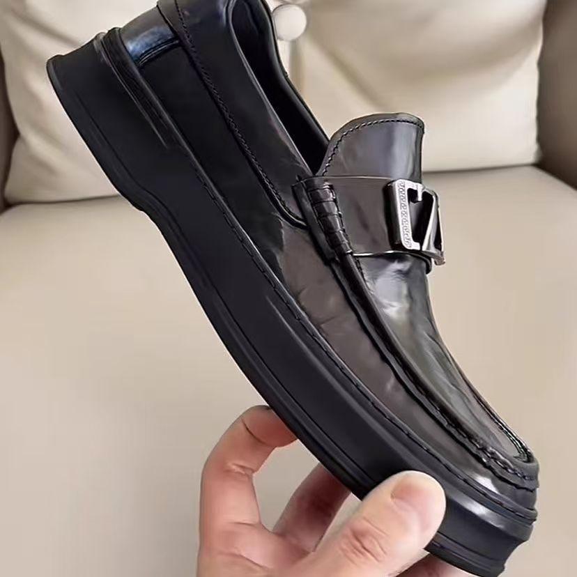 2025 Spring New Men's Loafers, Genuine Leather Doudou Shoes, Versatile Set of Feet, One Pedal, Platform Casual Leather Shoes for Men