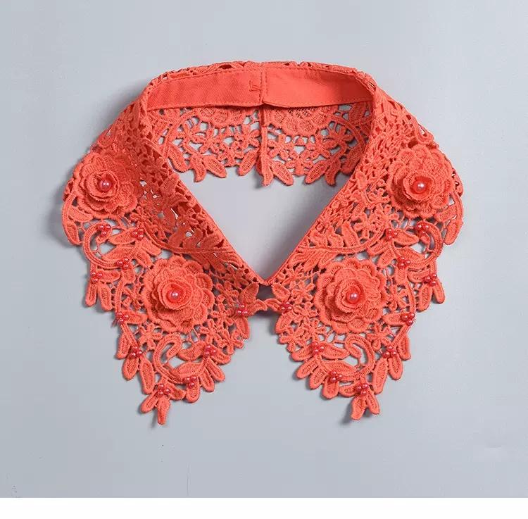 Fashion Beading Fake Collar For Women White Lace Hollow False Detachable Collar Lapel Shirt Tie Necklace Clothes Accessory