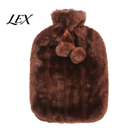 Reusable Hot Water Bag 2L Bottle with Plush Cover, Pompom Drawstring Bag, Winter Warm for Hands, Feet, Stomach 2000ML