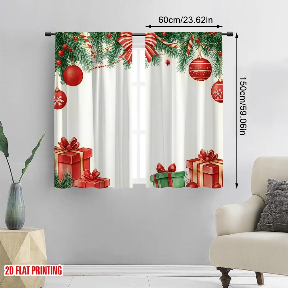2pcs,2D Plane Printing Minimalist Curtains Christmas Tree Ornaments Gifts_o Polyester Woven (without Rod) Home Decor Perfect for