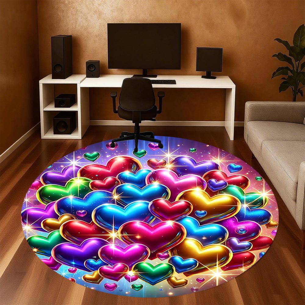 1pc Heart Love Round Chair Mat Office Area Rug - Non-Slip, Floor Mat for Office, Bedroom, and Indoor Decor P127133