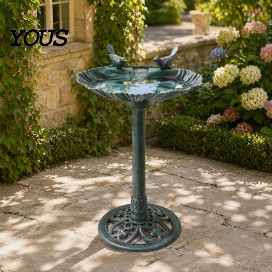 Ground Spike Bird Bath Pedestal Bath, Copper Resin Birdbaths Weather Resistant Floral Accents, Vintage Bronze Finish Garden Decor for