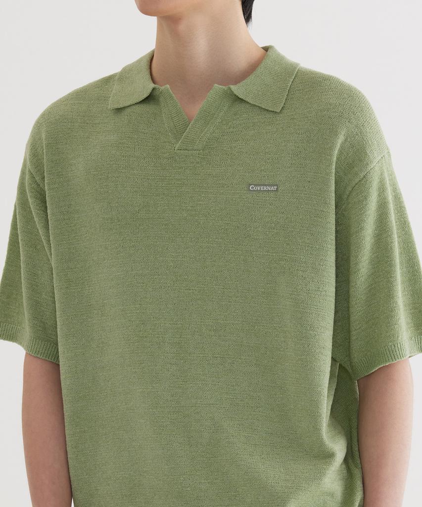 COVERNAT Small Authentic Open Collar Half Knit Light Green
