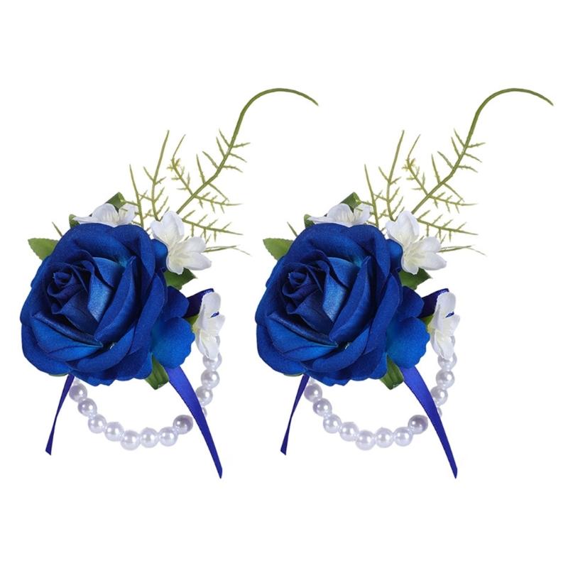 

Wedding Boutonniere Wristlet Pearls With Artificial Floral Design For Bridesmaids Grooms Formal Outfit синій