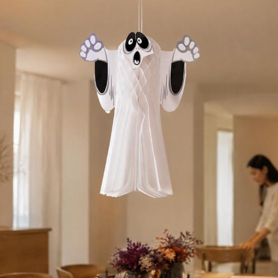 Decorative Ghosts for Halloween Night 3D Honeycomb Paper Flying Ghost Hanging Decoration Party Indoor Ghostly Origami Decorations Outdoor Home Decor,