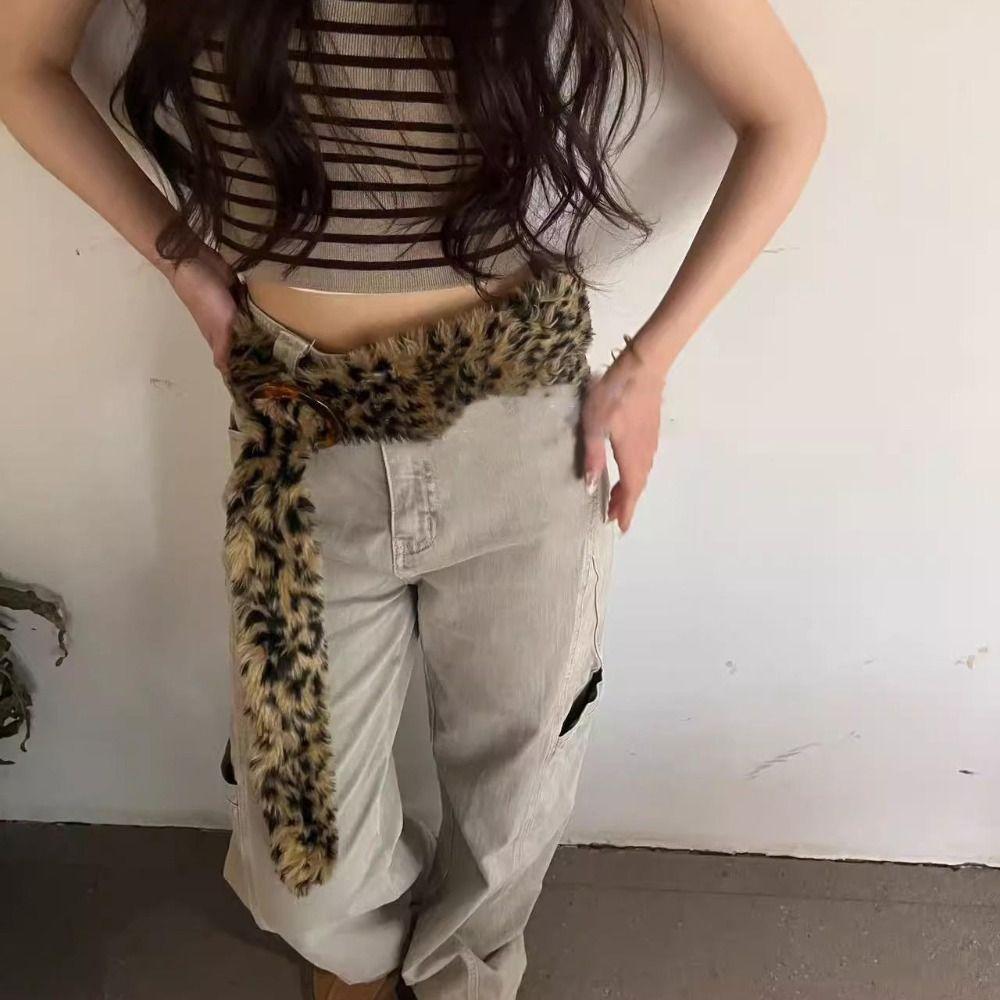Furry Leopard Print Plush Belt Jeans Decor Jazz Dance Costumes Accessory  Ladies