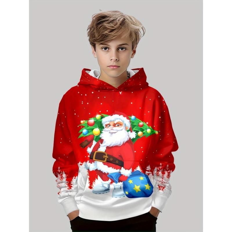 Kinderkleidung Jungen Hoodies Langarm 3D Weihnachtsprint Kinder Frühling Herbst Kleidung Stilvolle Party-Atmosphäre Mädchenkleidung Oberteile