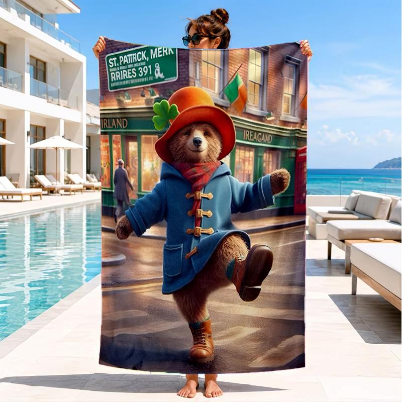 Red Hat Bear In The City Beach Towel, Super Soft Microfiber, Perfect Gift for Her/Him, Birthday, for Pool, Beach, Travel, Decor Beach Party
