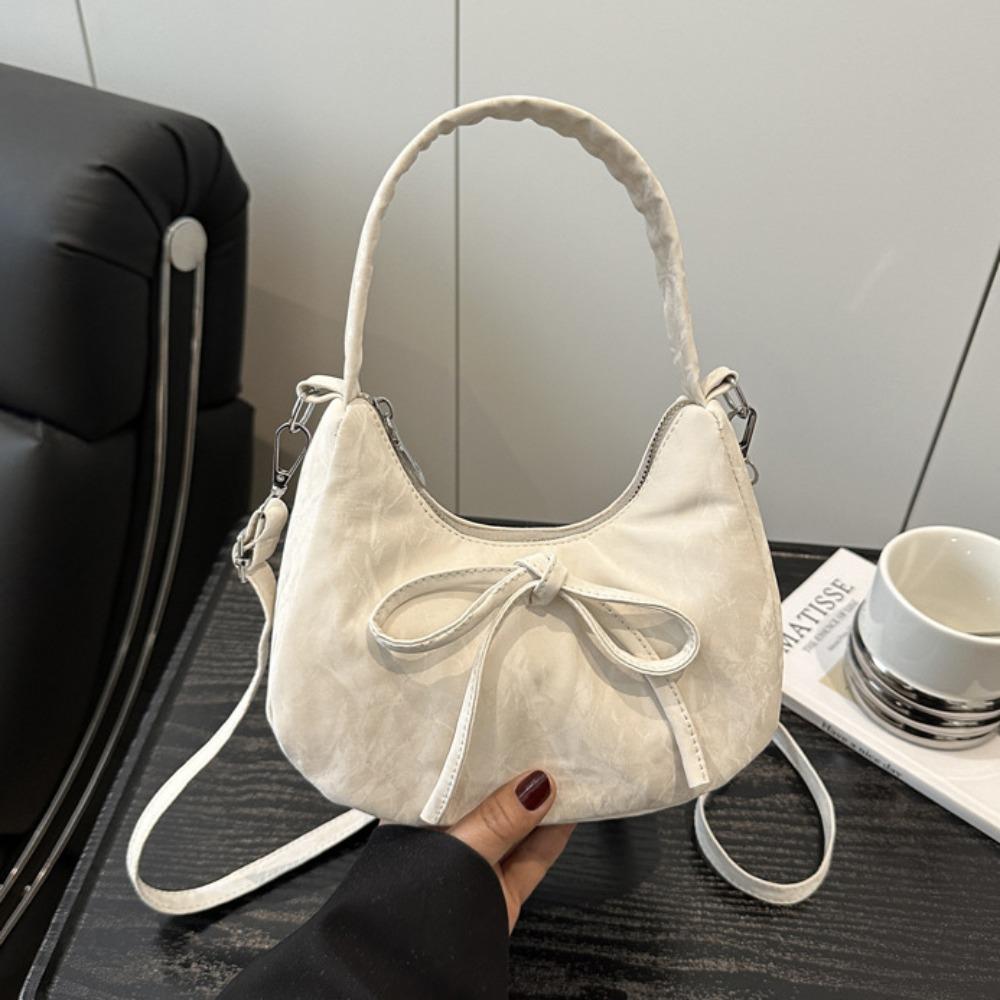Lace Pearl Pendant Bow Shoulder Bag Large Capacity French Style Handbag PU Hobo Bag  Streetwear
