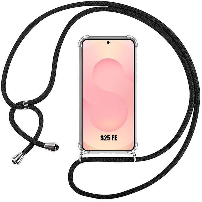 Coque pour Samsung Galaxy S25 FE, Silicone Transparente Anti-Rayure avec Bandoulière Noir