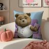 Movie TedTeddy Bear Cute Cushion Cover Pillowcase Short Plush Invisible zipper Room Sofa Cushion Cover