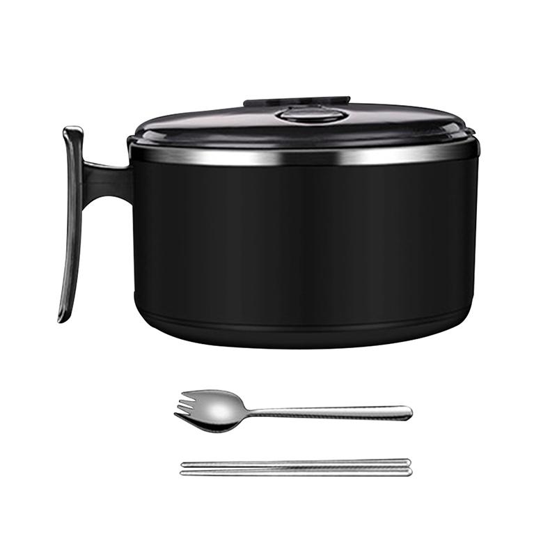 Stainless Steel Instant Noodle Bowl with Lid Spoon, Japanese-Style Sealed Lunch Box,Student Bento Box, Tableware, Large Capacity