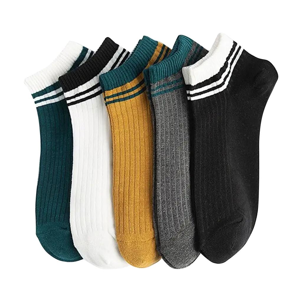 5 Pairs Sports Breathable Low Cut Socks Spring Summer Cotton Striped Sports Korean Preppy  Men Socks