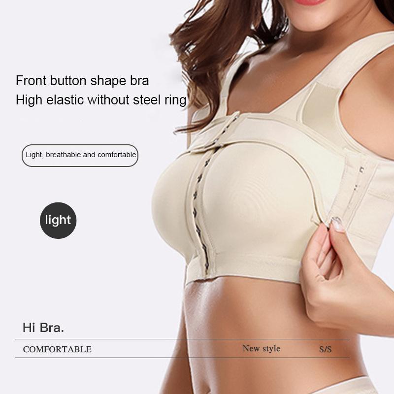 Thin Cup Wireless Front Closure Shaping Bra for Women Elastic Side Gathered Adjustable Double Cutout Back Intimates