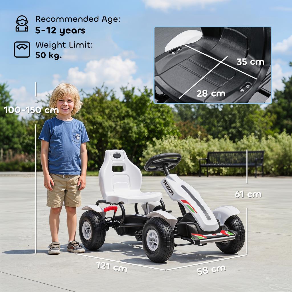 Pedal go-kart for children seat adjustable to 3 positions handbrake children 5 to 12 years white black
