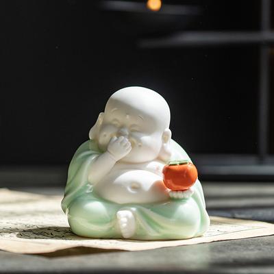 White Porcelain Laughing Buddha Statue Home Car Decor Zen Figurine Office Desk Wealth Gift Idea