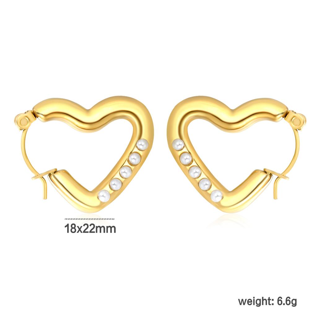 Jewelry Hollow Heart Sticky Pearl Earrings Niche Exquisite Temperament Love Ear Buckle Plated 18K Gold Earrings Women