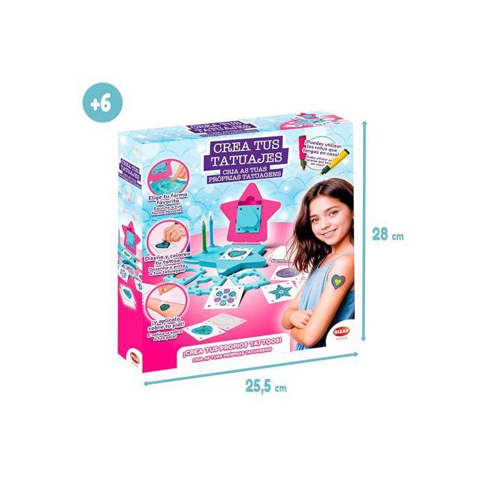 Studio de tatouage temporaire - Bizak - 4 formes différentes - 10 modèles pré-conçus - 20 pochoirs avec colle