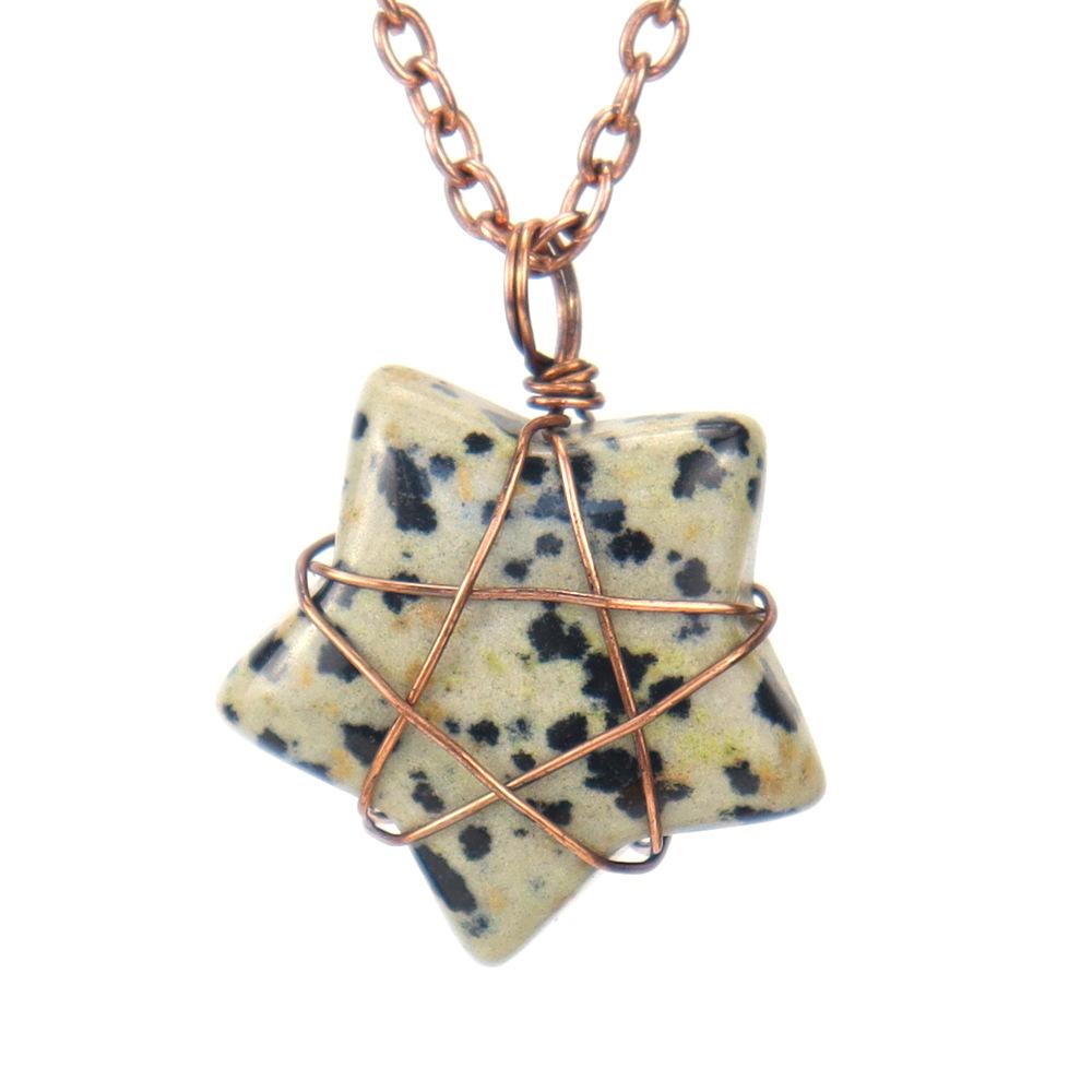 Hand-Wound Retro Natural Crystal Agate Pentagram, Amethyst Star Necklace N582
