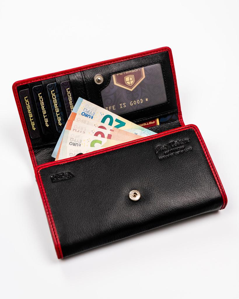 Spacious women's leather wallet with snap and zipper - Peterson