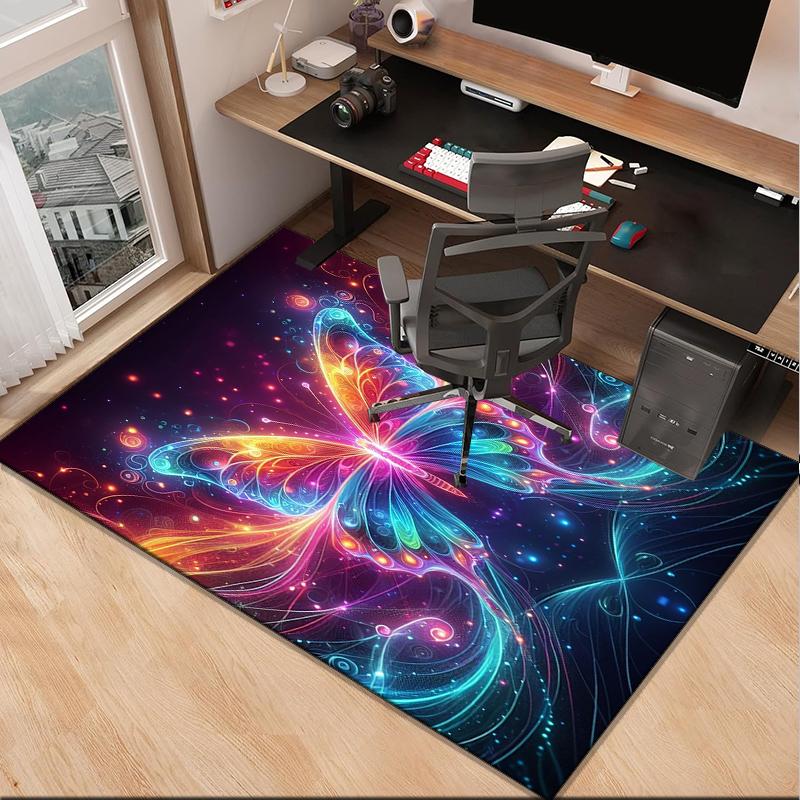 Neon Butterfly Dreamscape Office Rug Chair Mat, Entryway Carpet, Suitable for Front Door, Bedroom, Living Room, Desk, Holiday Gift