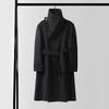 Men's Asymmetrical Long Cashmere Coat with Stand Collar and Belt - Plus Size, Loose Fit Outerwear for Autumn and Winter.