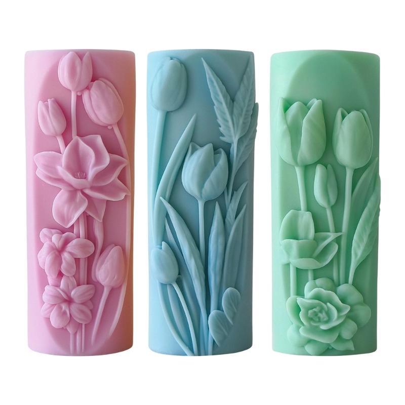 Silicone Molds Flowers Pillar Molds Epoxy Resin Molds Handmade Castings Molds Flower Cylinder Plasters Molds