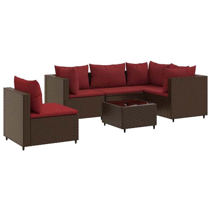 VidaXL Garden Lounge Set 6 Pcs with Cushions Brown Wicker, Outdoor Sofa Set, Garden Corner Sofa, 3308165