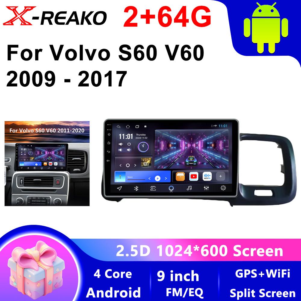 For  Volvo S60 V60 2009-2017  Android 2 Din Car Auto Carplay 4G+WIFI GPS Car Radio Navigation Multimedia Video Player Stereo BT