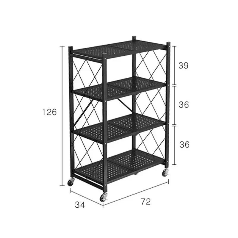 Installation-Free Multilayer Bookshelf Multifunctional Floor Type Microwave Oven Rack Foldable Movable Living Room Storage Rack