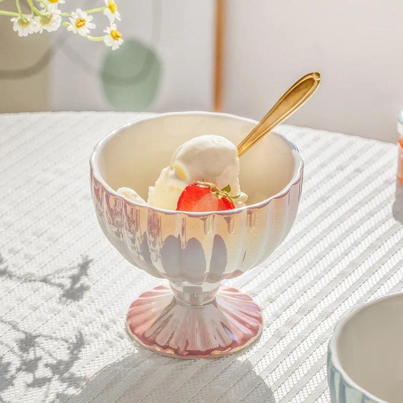 Nordic Style Ice Cream Ceramic Cup Summer Cold Drinks Creative Gradient Gloss Goblet Fruit Yogurt Dish Snack Dessert Bowl Mug
