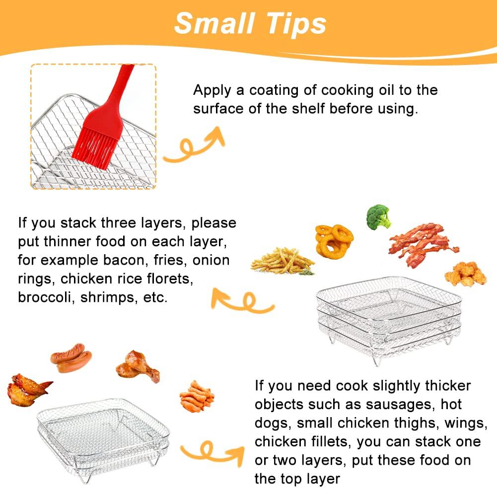 3Layer Air Fryer Racks Stainless Steel Basket Tray Stackable Multifunctional Durable Ovens Racks Air Fryer Accessories