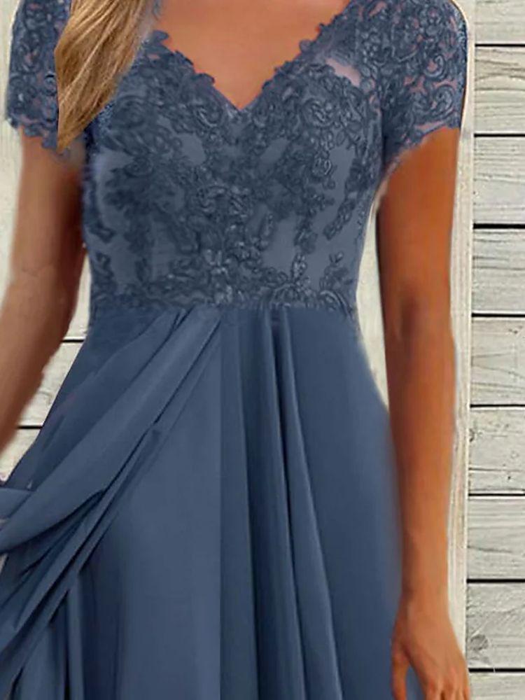 Europäisches Chiffon V-Ausschnitt Spitzen-Patchwork Abend-Brautjungfernkleid