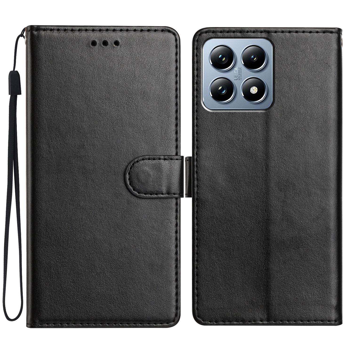 

For Xiaomi 15T Leather Case Wallet Stand Phone Cover with Handy Strap Black