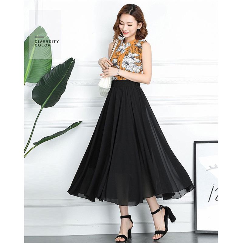 Женская винтажная элегантная шифоновая юбка трапециевидной формы с высокой талией — фото 11