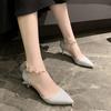 Fashion One Word Belt Pointed Toe High Heels Summer New Baotou Shallow Mouth Non-tiring Feet Thin Heel Ultra-soft Hollow Sandals