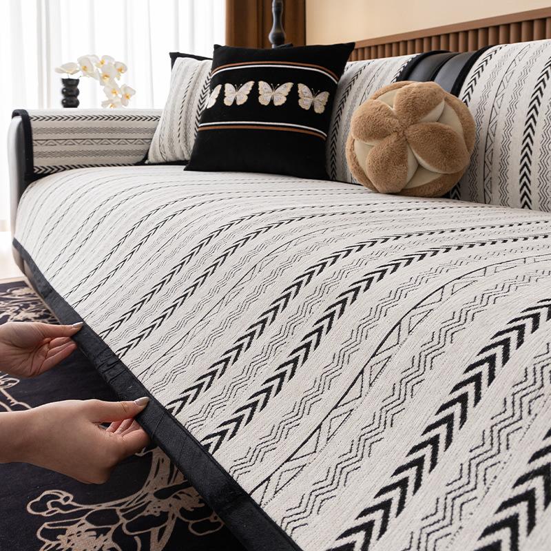 Light Luxury French Sofa Cushion Thousand Bird Grid Four-Season Universal Non-Slip Widened Chenille Seat Cushion