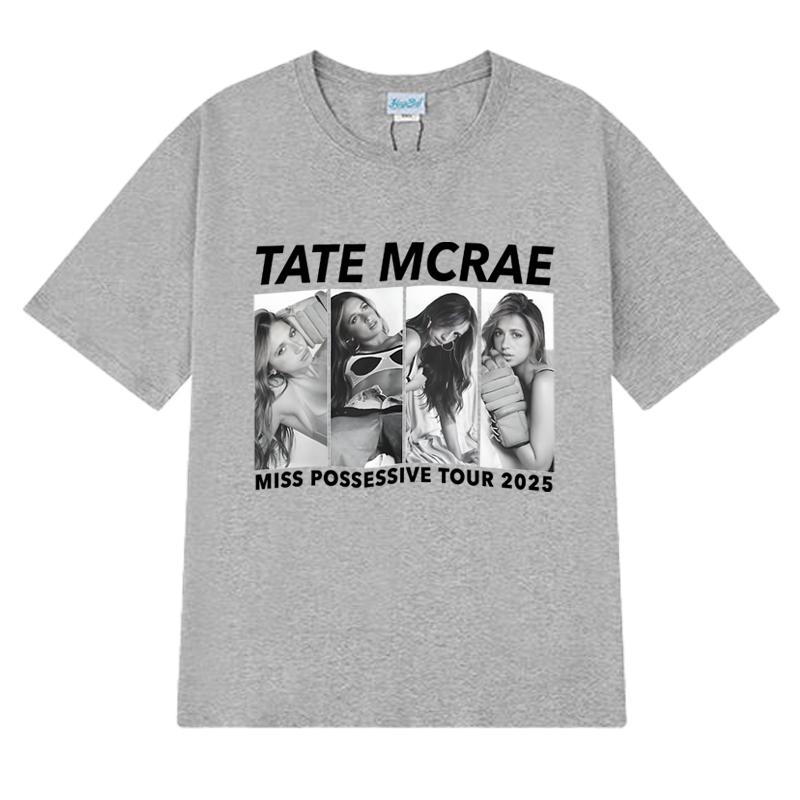 Neu in Tate Mcrae Welttournee 2025 Print T-Shirts Unisex Damen Vintage Oversized Kurzarm-T-Shirt Unisex Schwarz 100% Baumwolle Tops