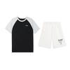 Li-Ning American Retro Fashion Color Block Design Personality Trend Round Neck Pullover Short Sleeve T-Shirt Casual Sports Set ATSU783-1+AKST593-7