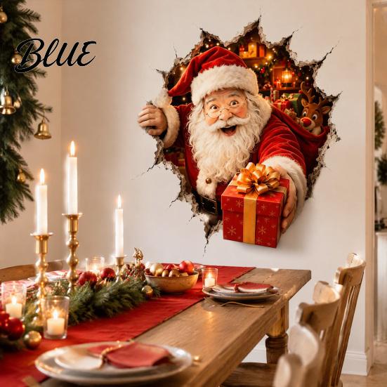 Glass Door Stickers Christmas Break-In 3D Wall Decal Santa Claus/Deer/Snowman/Elf/Dog/Nutcracker/Gingerbread Man Patterns Window Decorative