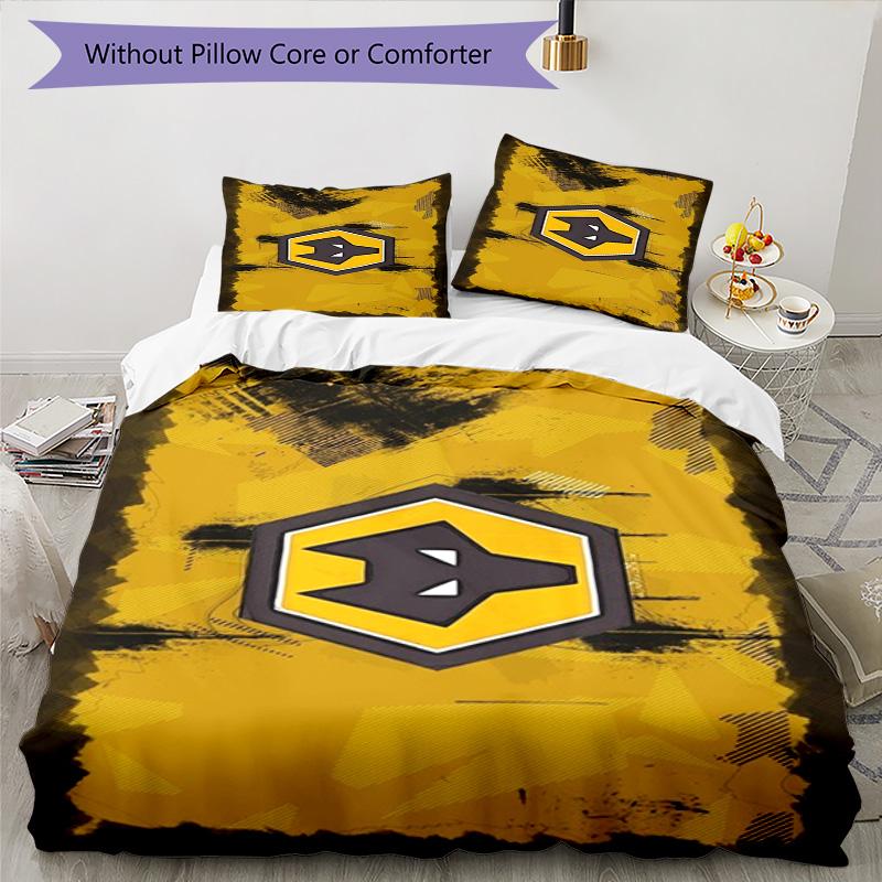 Wolves Football Club Emblem Printed Pattern Duvet Cover Set – Includes 1 Duvet Cover and 2 Matching Pillowcases Bedroom Decor Christmas Gifts