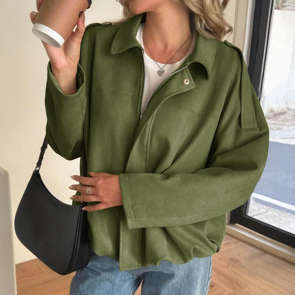 Women's Fashion Solid-Color  Sleeve Zipper Jacket Top