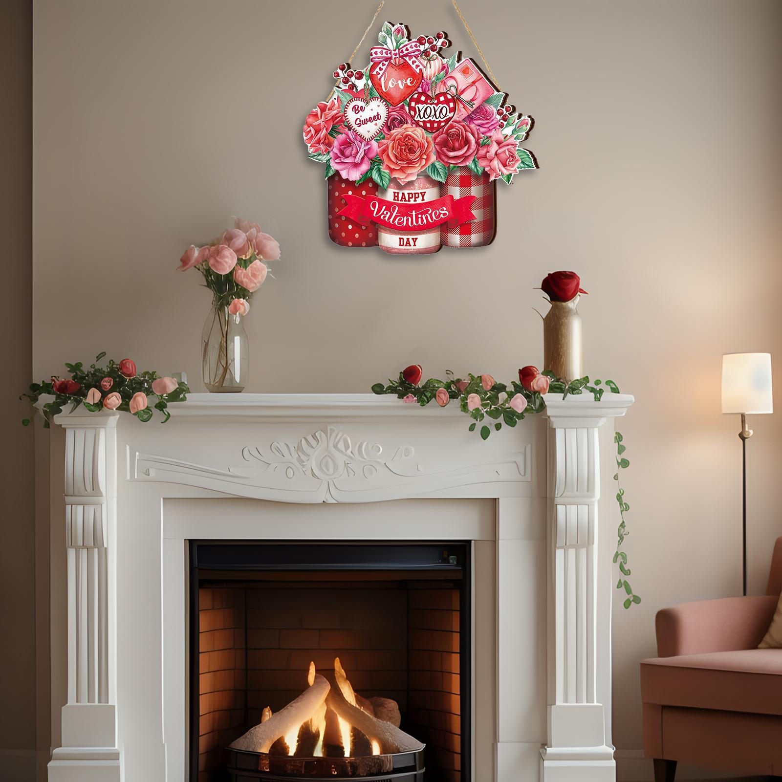 

Valentine s Day Wooden Hanging Sign Door Flower Heart Decoration for Anniversary