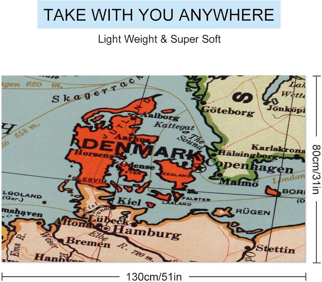 Ręcznik plażowy dla dorosłych, Mapa Danii Ręcznik kąpielowy dla dorosłych Odporny na blaknięcie Kompaktowy Miękki Ręcznik basenowy, Nowoczesny Ręcznik do łazienki Spa Jacuzzi
