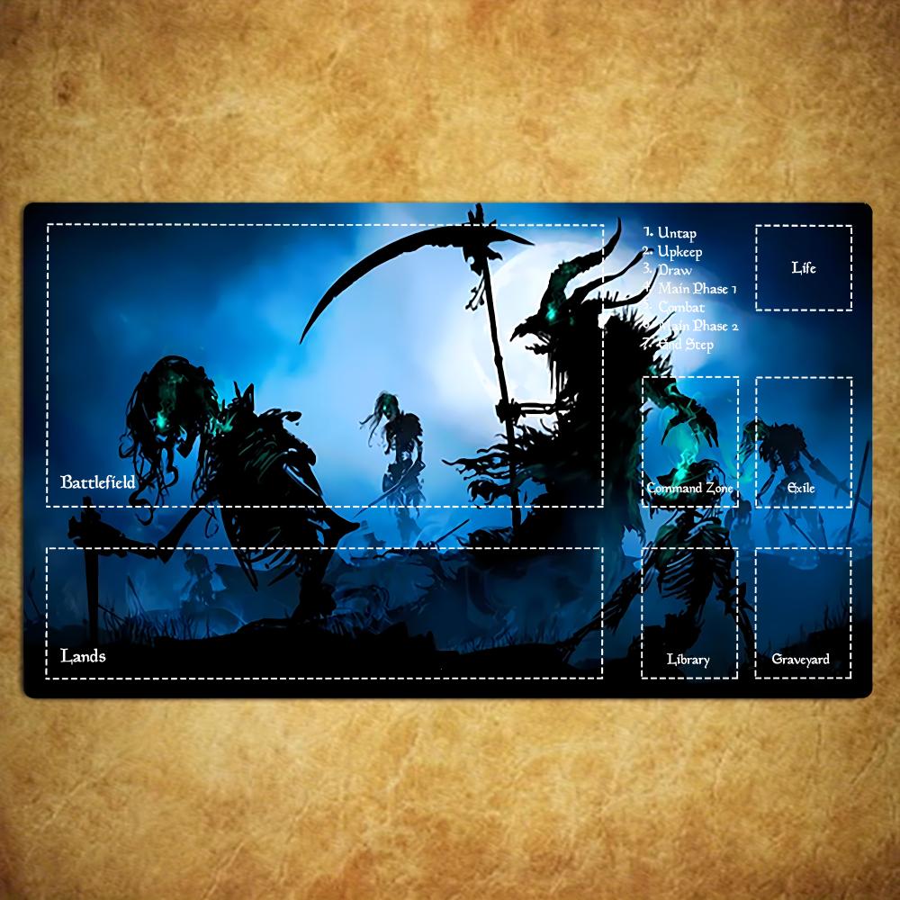 Skeleton Mage Staff Mouse Pad Card Playmat Stitched with Magic Zones Game Mats for MTG/TCG Card Battle Commander Gaming Mat