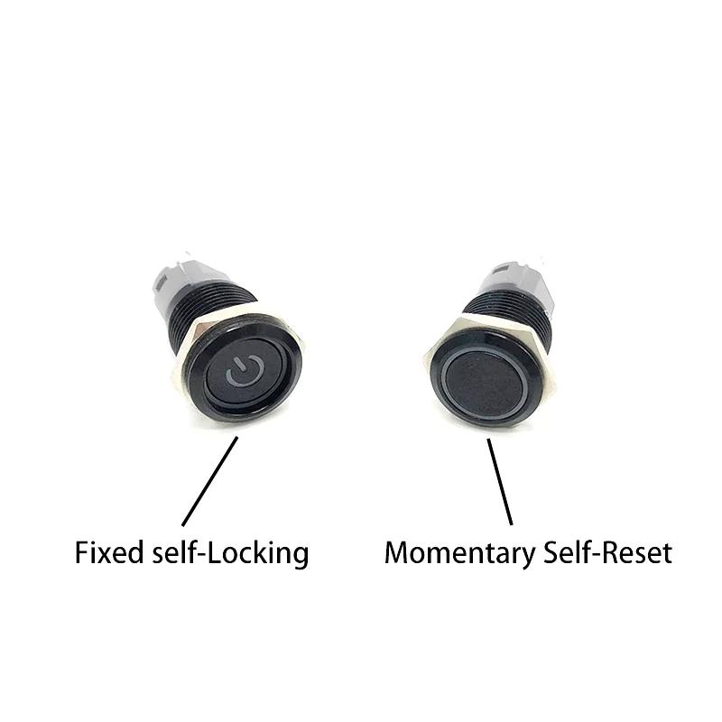 Black Metal Push Button Switch 12/16/19/22mm Start Stop On Off Momentary Led Light Power Switch 5V 12V 24V Electrical Outlets