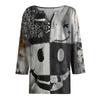 Women's Fashion Button-Up V-Neck Three-Quarter Sleeve Halloween Print Top