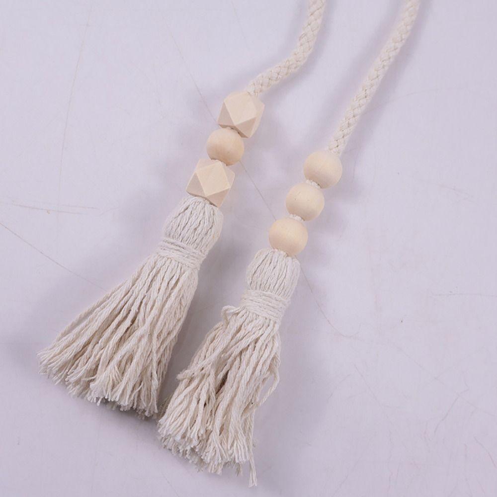2Pcs Wooden Bead Curtain Tiebacks Fixed Curtain Hooks Curtain Tying Rope Home Decor Accessories
