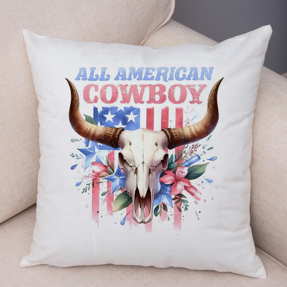 All American Cowboy Pillowcase Double Print Proud American Girl Cushion Cover Soft Plush Freedom Treats Pillowcase for Sofa Home