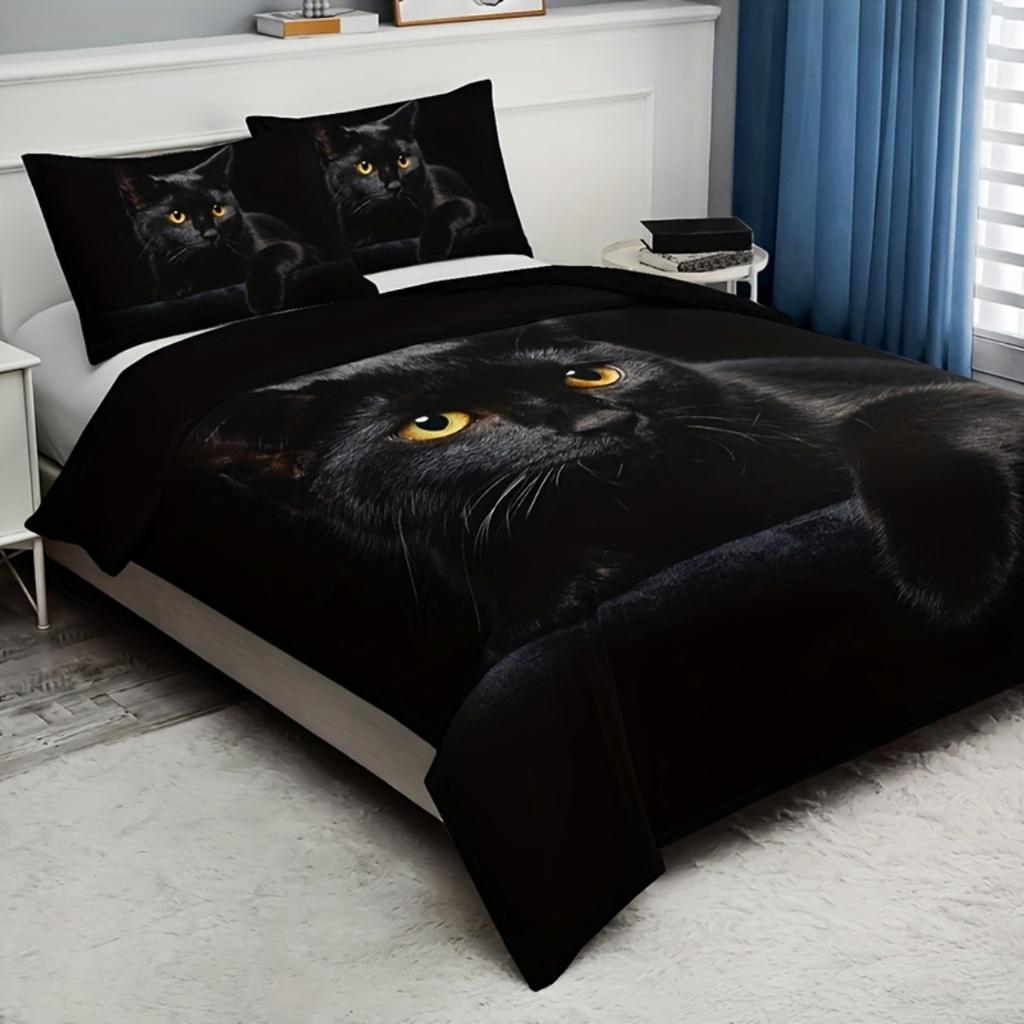 Black Cat Bedding Set Digital Printed Soft Comfortable Duvet Cover King Queen Twin Single Size for Bithday Gift Room Decoration
